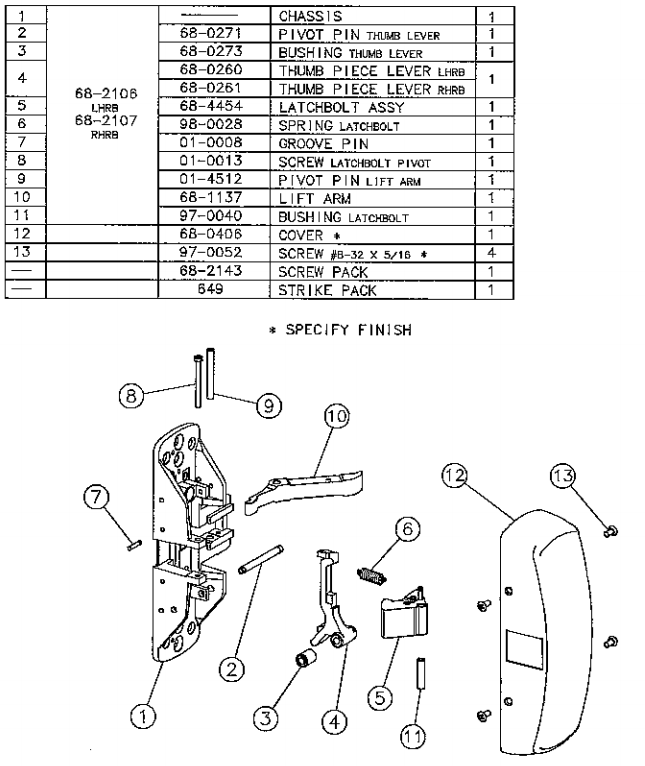 Sargent 680406 Chasis Cover For 80 Series Exit Trim Device